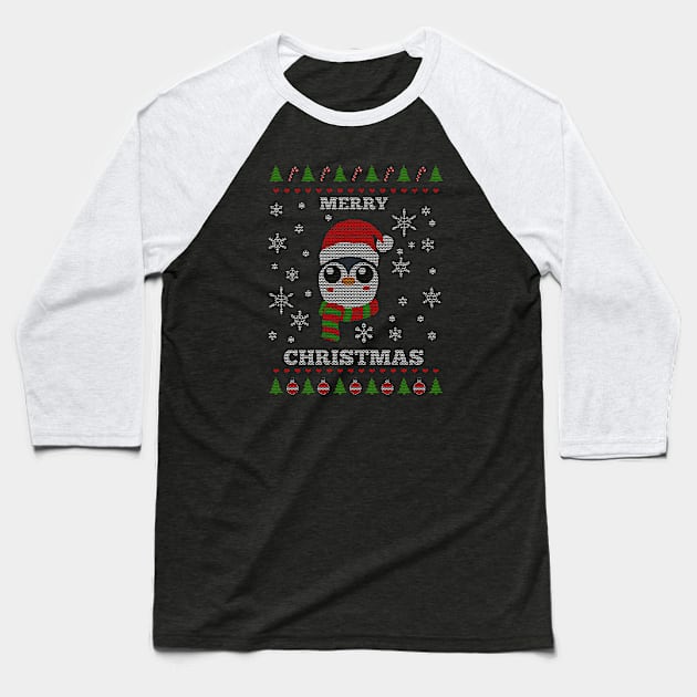 Penguin Ugly Christmas Sweater Baseball T-Shirt by Declin